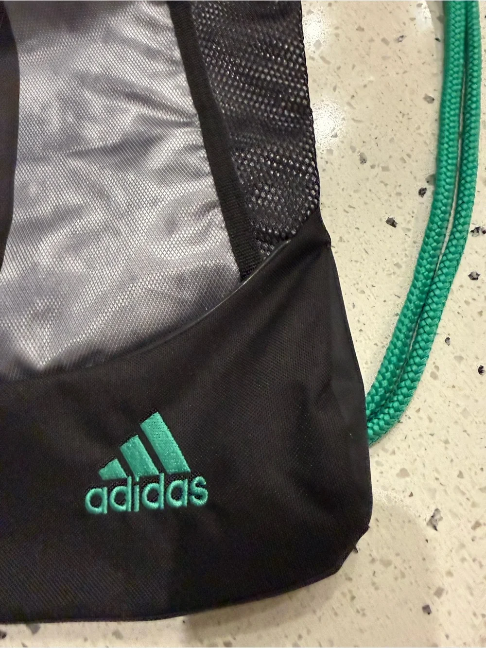 New mens womens adidas Gray and Teal Drawstring Backpack with Front Zip Pocket
